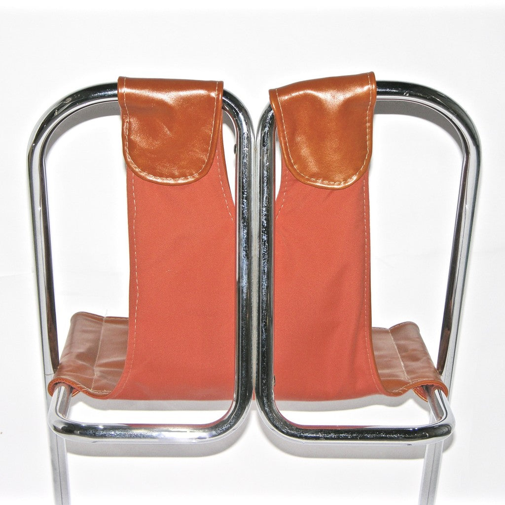 1960s Italian Set of Four Hand-Stitched Leather and Chrome Chairs