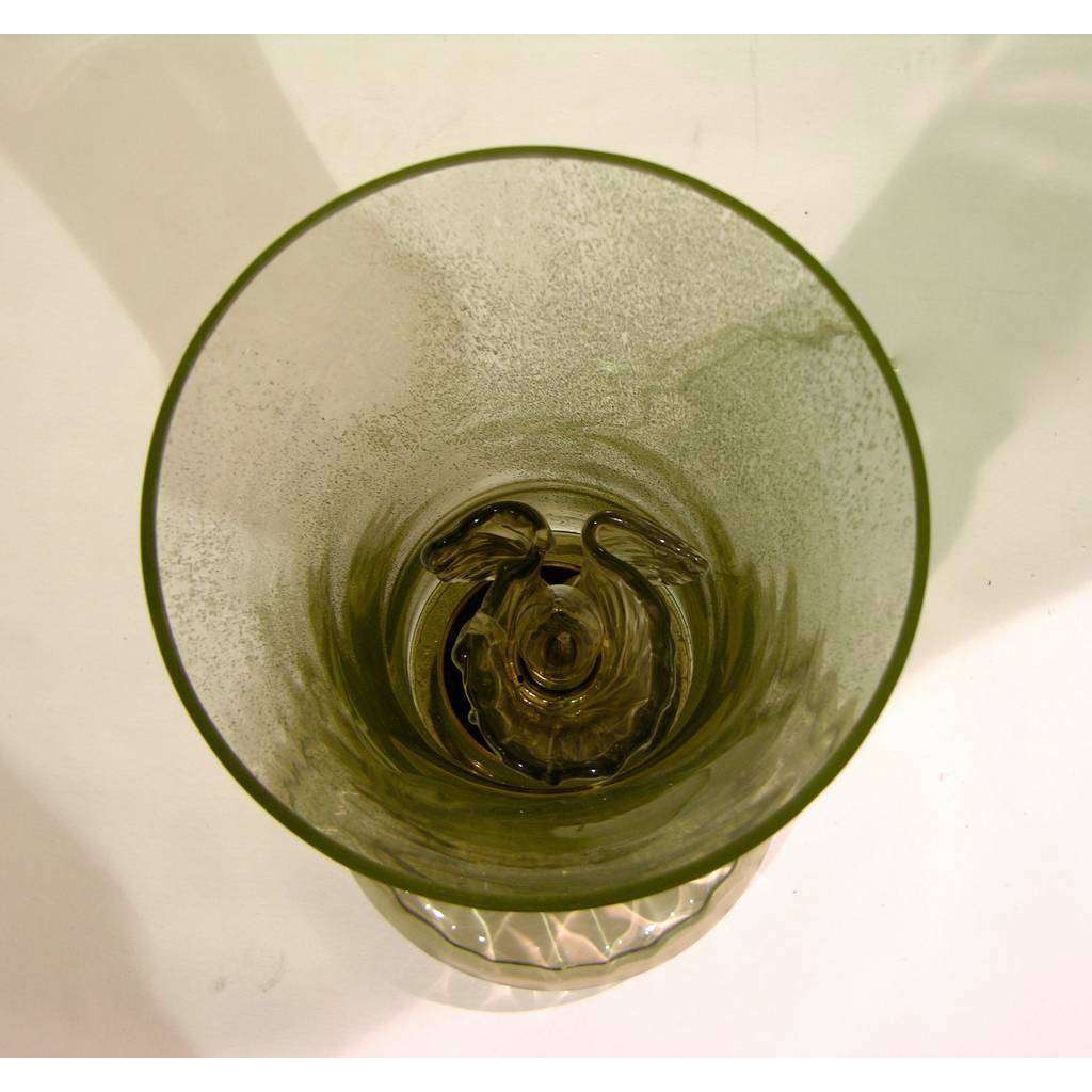 Cenedese 1970s Rare Vintage Pair of Smoked Green Murano Glass Lamps - Cosulich Interiors & Antiques