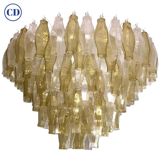 Contemporary Italian Poliedri Amber and Crystal Clear Murano Glass Chandelier