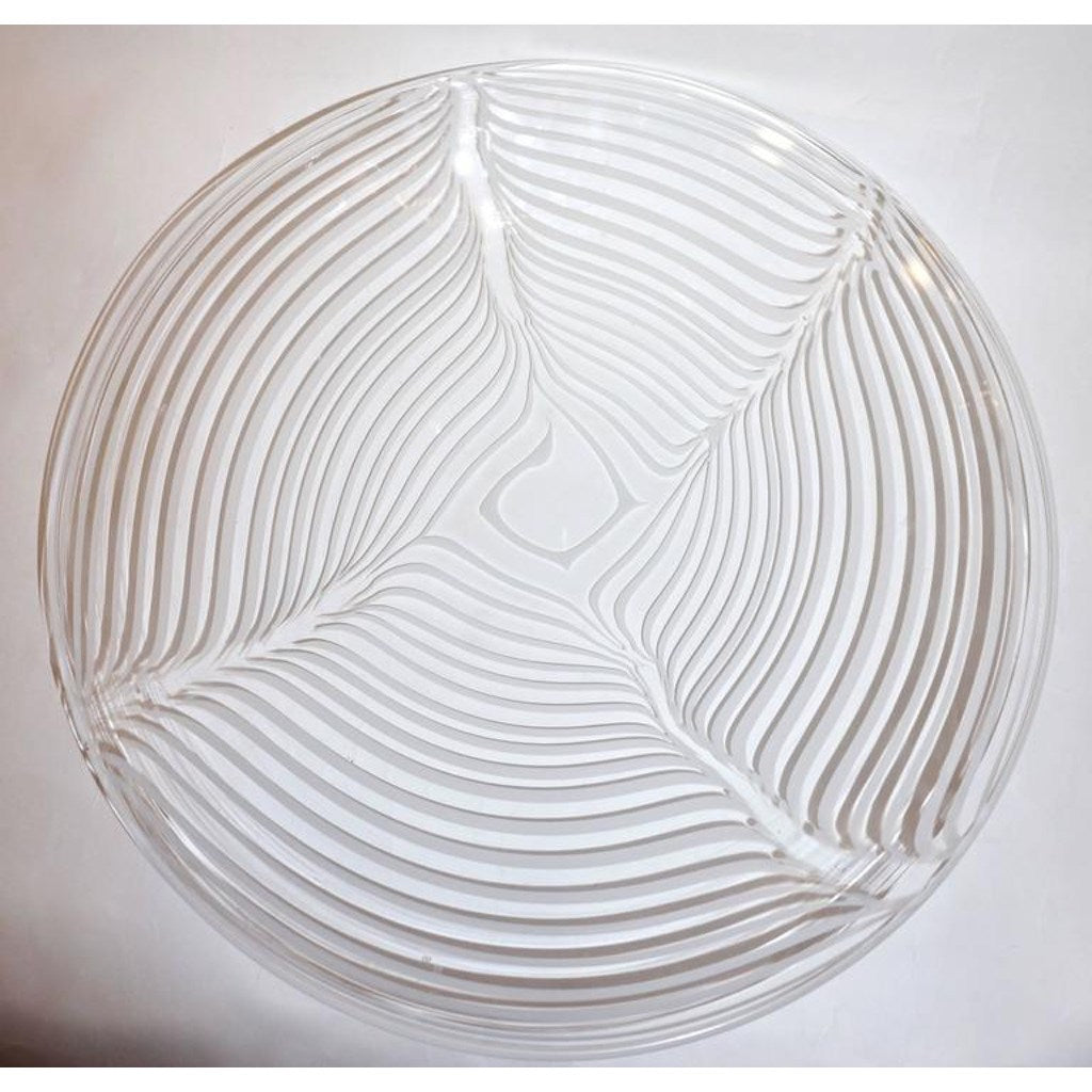 Formia 1970 Modern Italian Crystal Murano Glass Centerpiece with White Filigrana