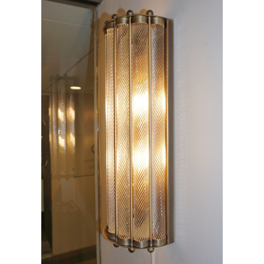 Italian Art Deco Design Crystal Murano Glass Half Moon Bronze Sconces