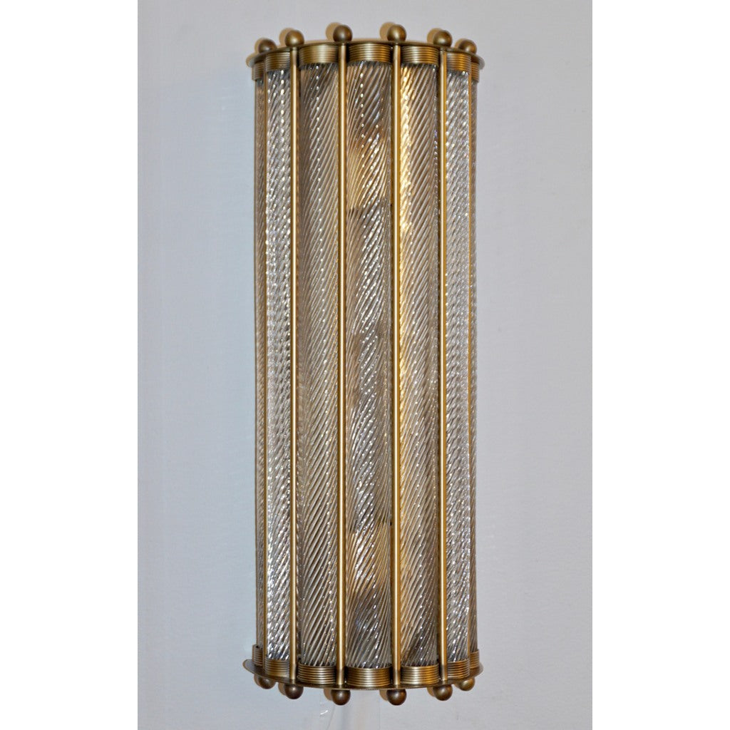 Italian Art Deco Design Crystal Murano Glass Half Moon Bronze Sconces