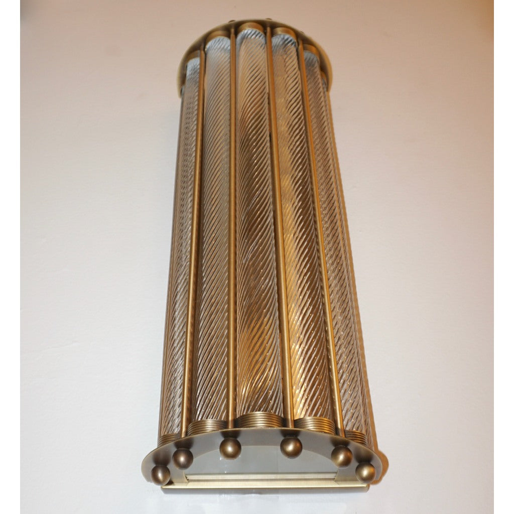 Italian Art Deco Design Crystal Murano Glass Half Moon Bronze Sconces