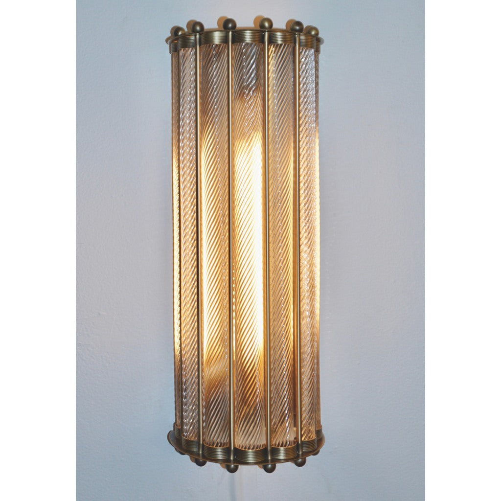 Italian Art Deco Design Crystal Murano Glass Half Moon Bronze Sconces