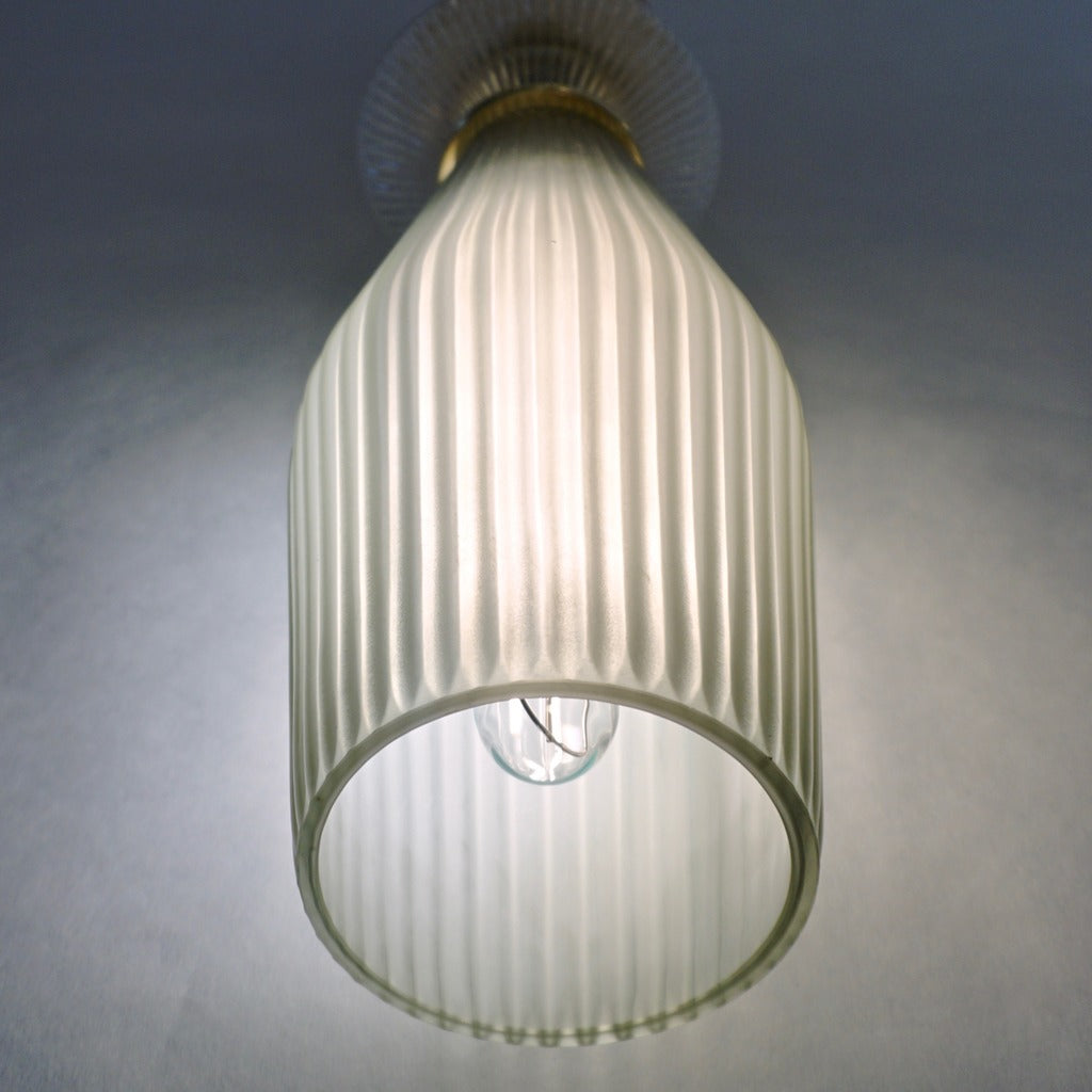 Custom Italian Crystal Gold and Gray Green Murano Glass Pendant Light