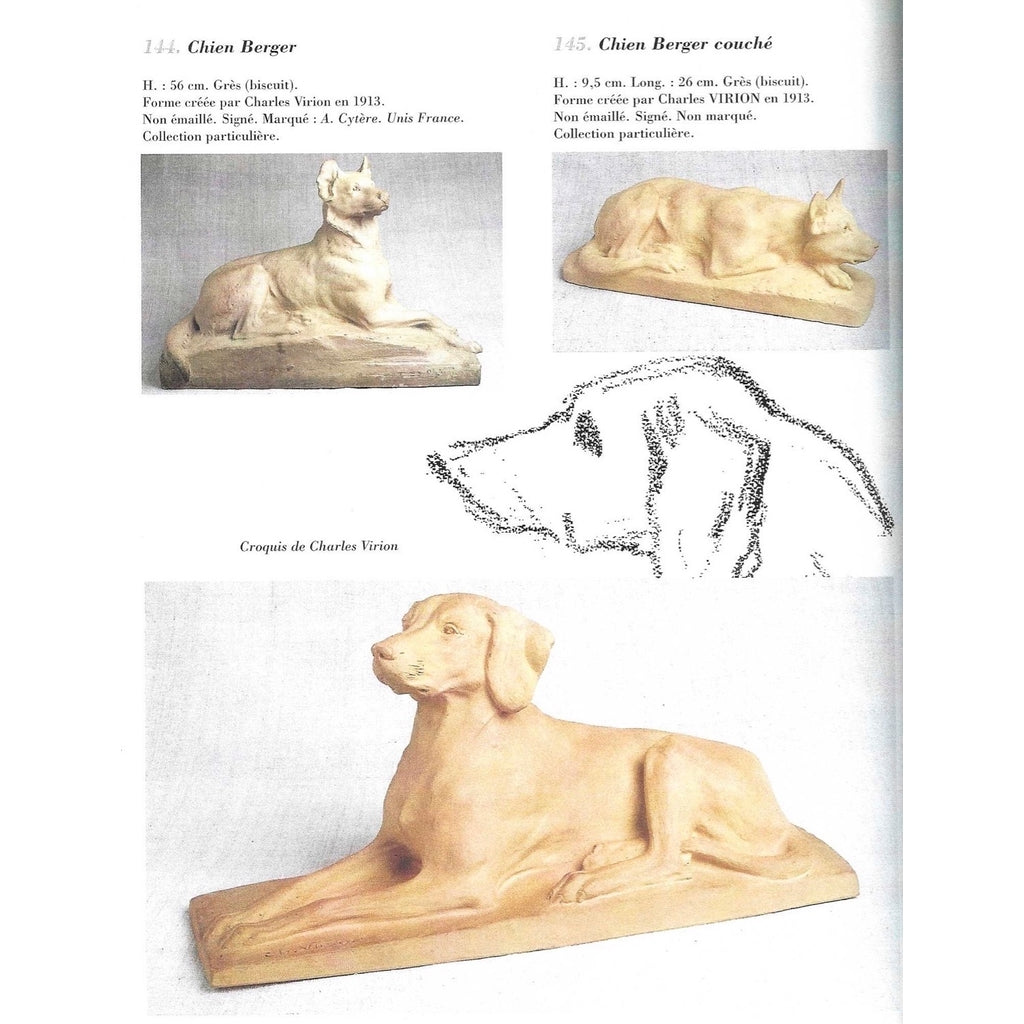 Charles Virion 1920 Antique Gray Terracotta Sculpture of a German Shepherd Dog