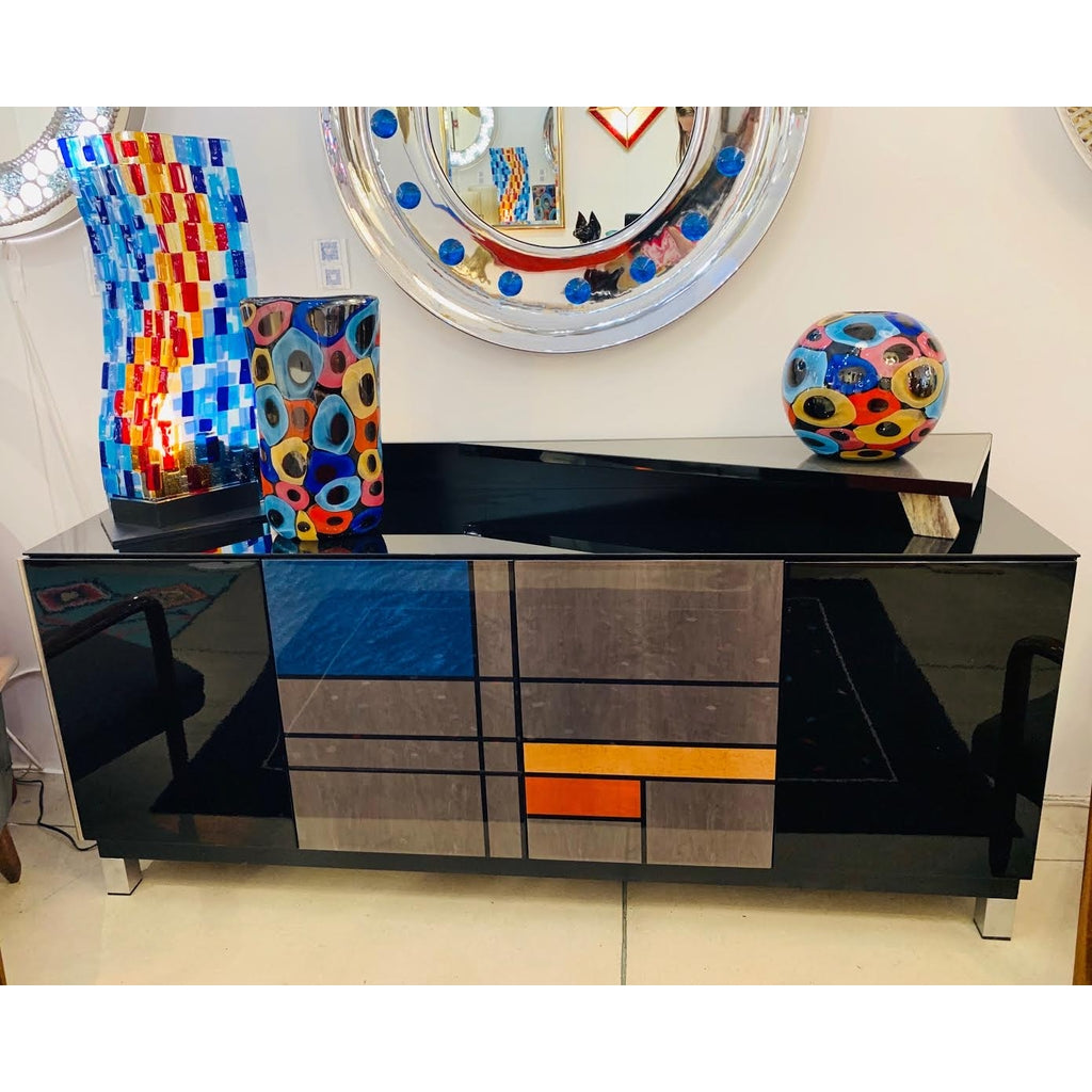 Camozzo 1990 Modern Black Azure Blue Red Pink Yellow Murano Tall Glass Vase