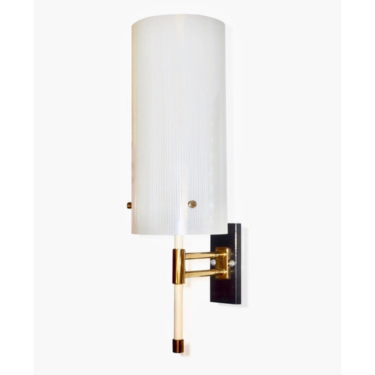 Casey Fantin 1950s Italian Modernist White Striped Frosted Glass Wall Light