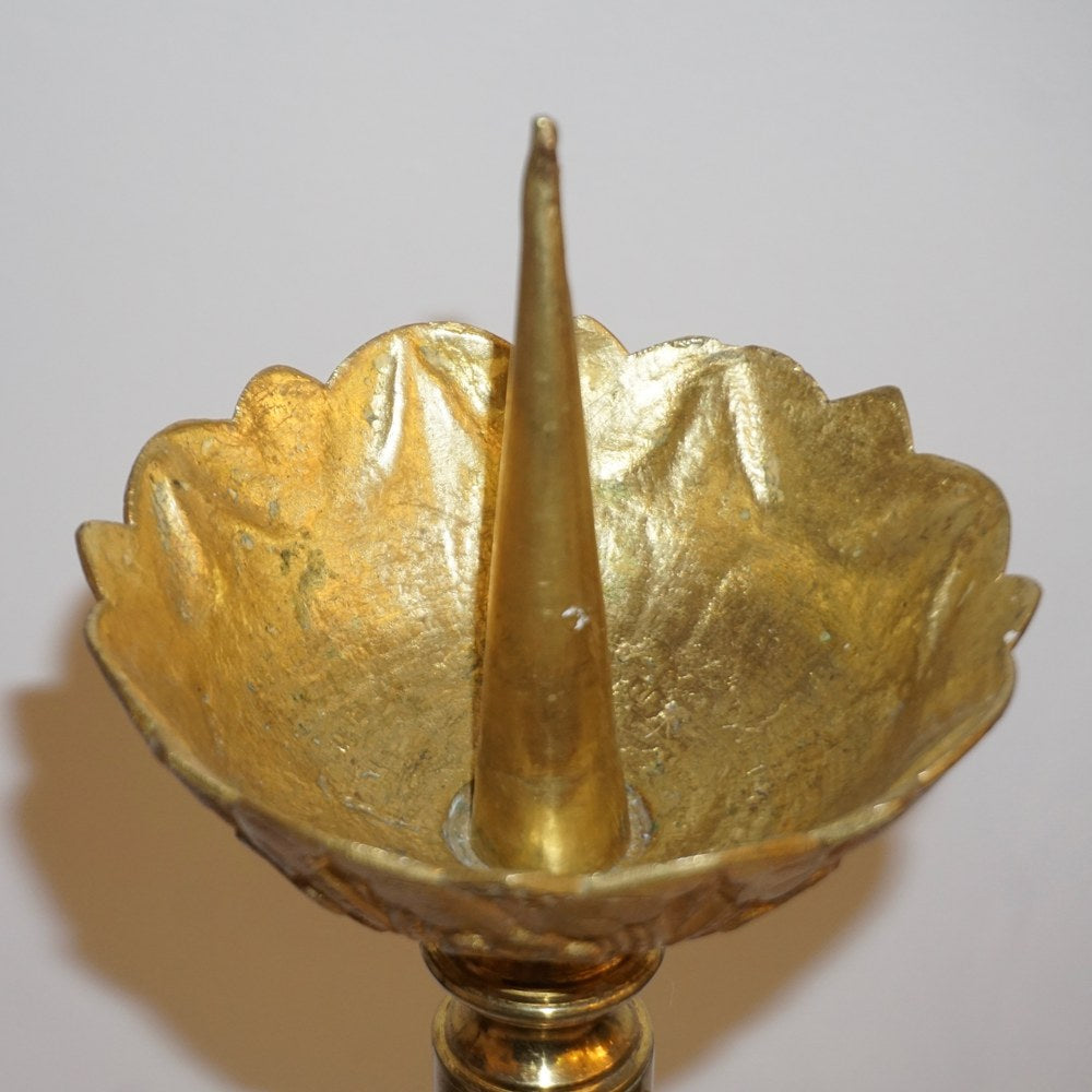 French Baroque Revival Tall Gilt Bronze Ormolu Pricket Candlestick, 1880s