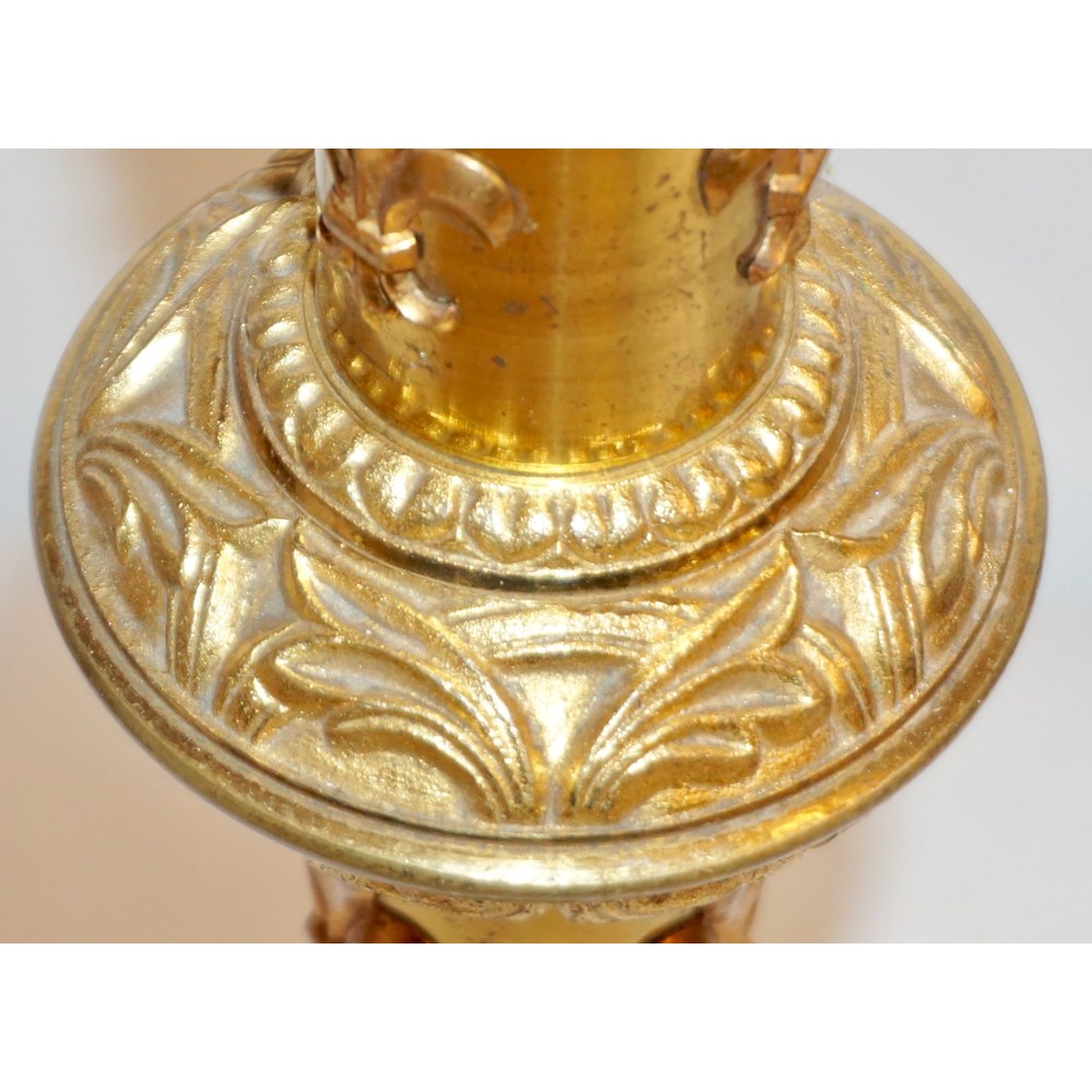 French Baroque Revival Tall Gilt Bronze Ormolu Pricket Candlestick, 1880s