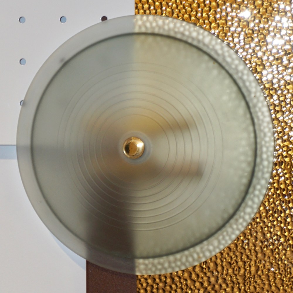 Italian Modernist Gold White & Brown Geometric Textured Metal & Glass Sconces