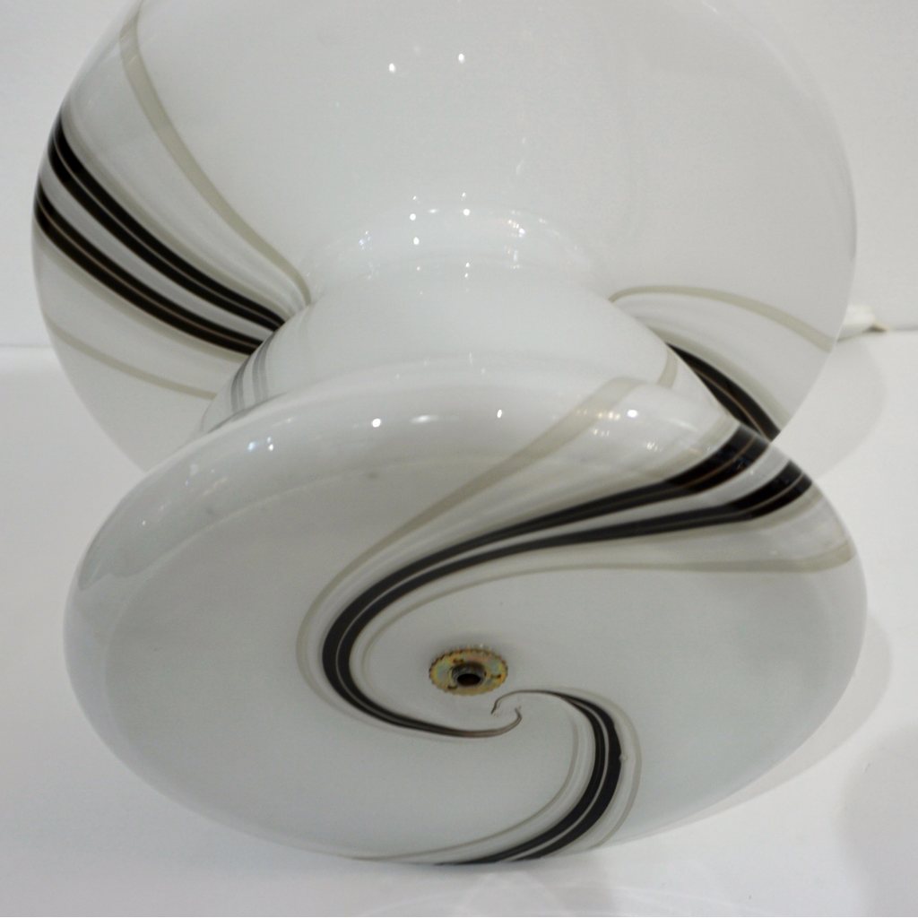 Vintage 1970s Italian Large White Table Lamp with Black Murrine Attributed to Vistosi