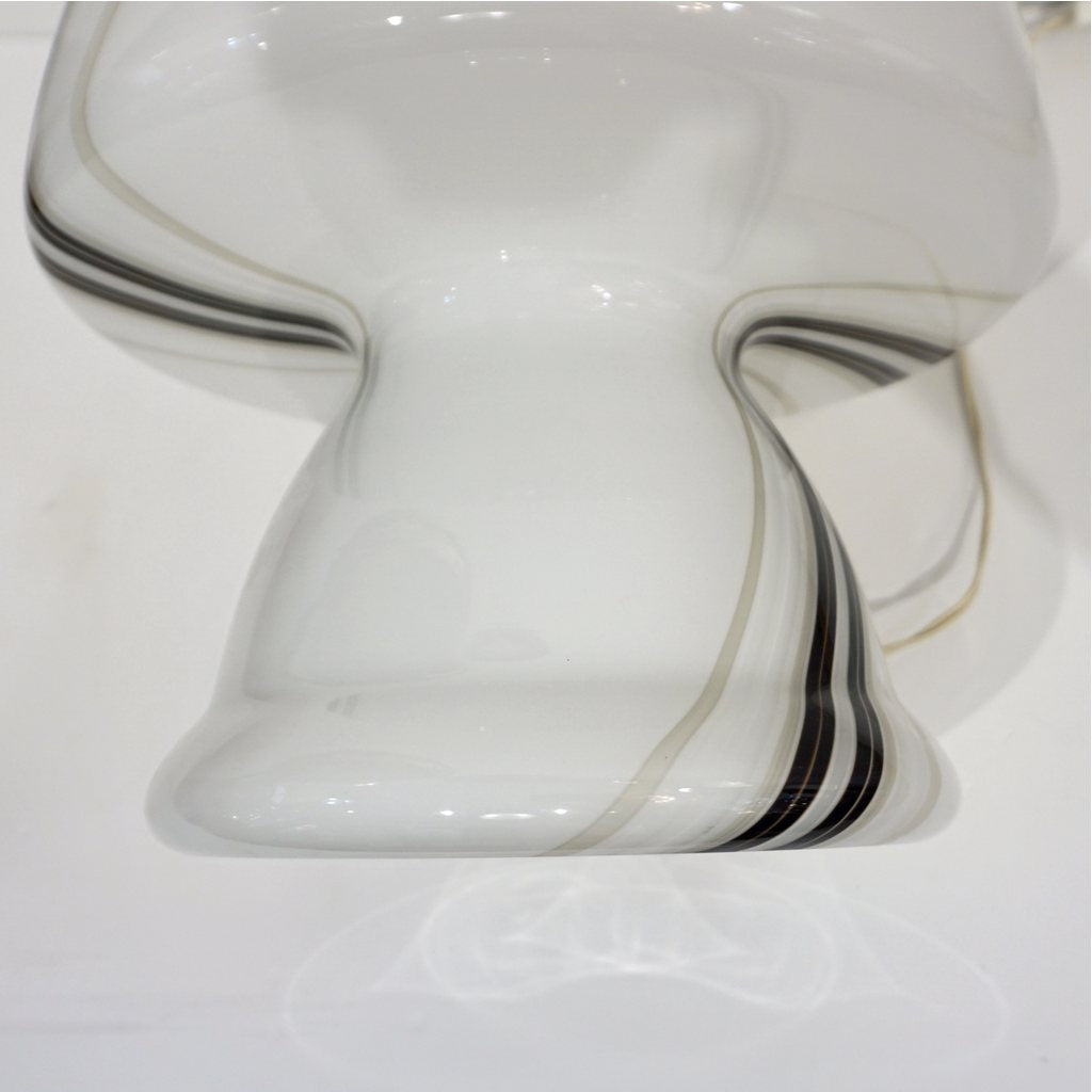 Vintage 1970s Italian Large White Table Lamp with Black Murrine Attributed to Vistosi