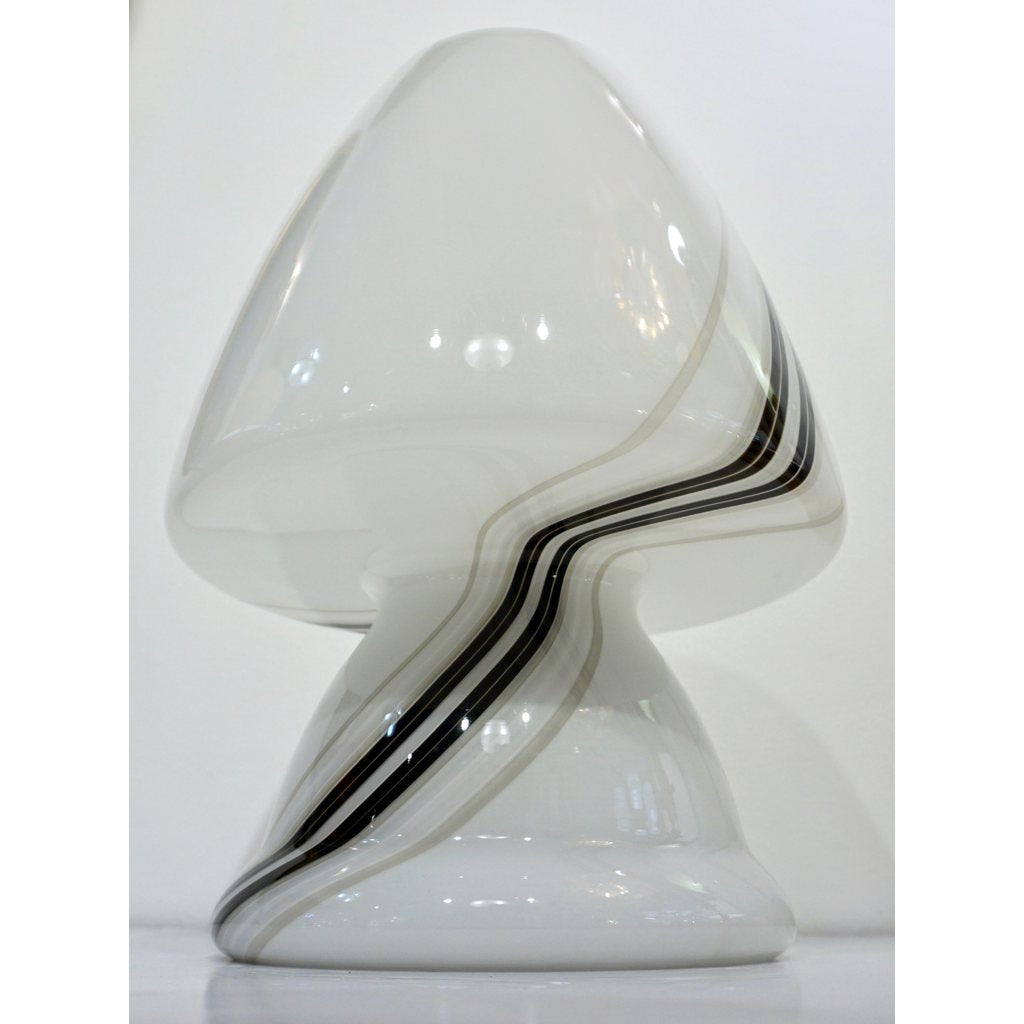 Vintage 1970s Italian Large White Table Lamp with Black Murrine Attributed to Vistosi