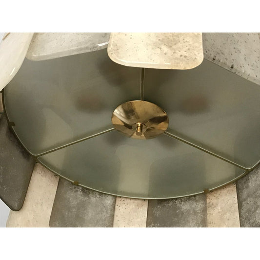 Contemporary Italian Organic Gray Ivory Murano Glass Round Flush Mount Chandelier