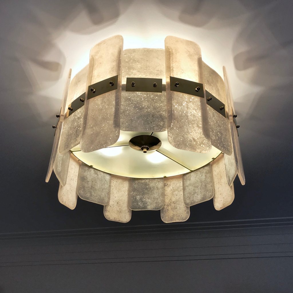 Contemporary Italian Organic Gray Ivory Murano Glass Round Flush Mount Chandelier