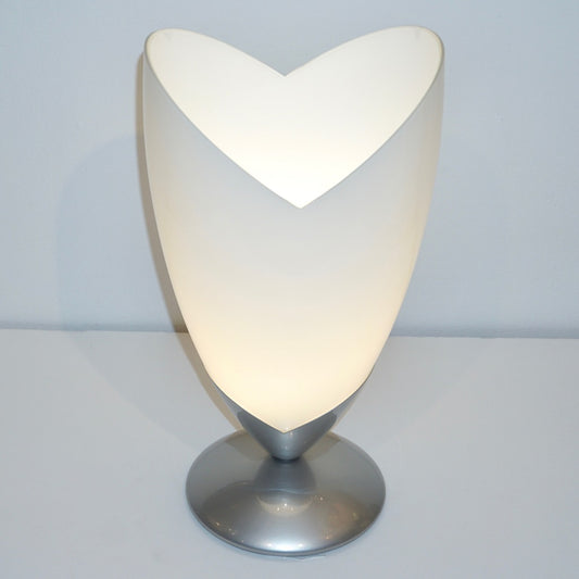 1970s Italian Pair of Satin Nickel & White Glass Tulip Table Lamps by Tronconi