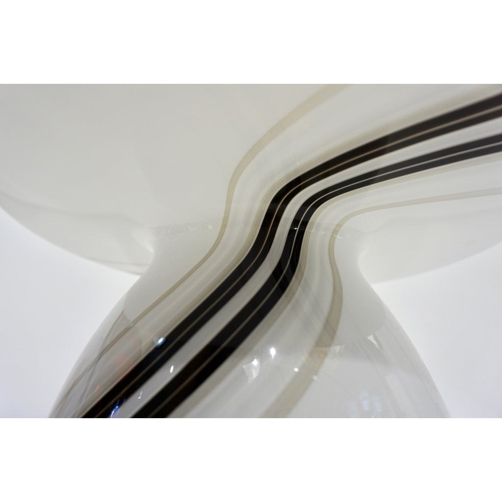 Vintage 1970s Italian Large White Table Lamp with Black Murrine Attributed to Vistosi