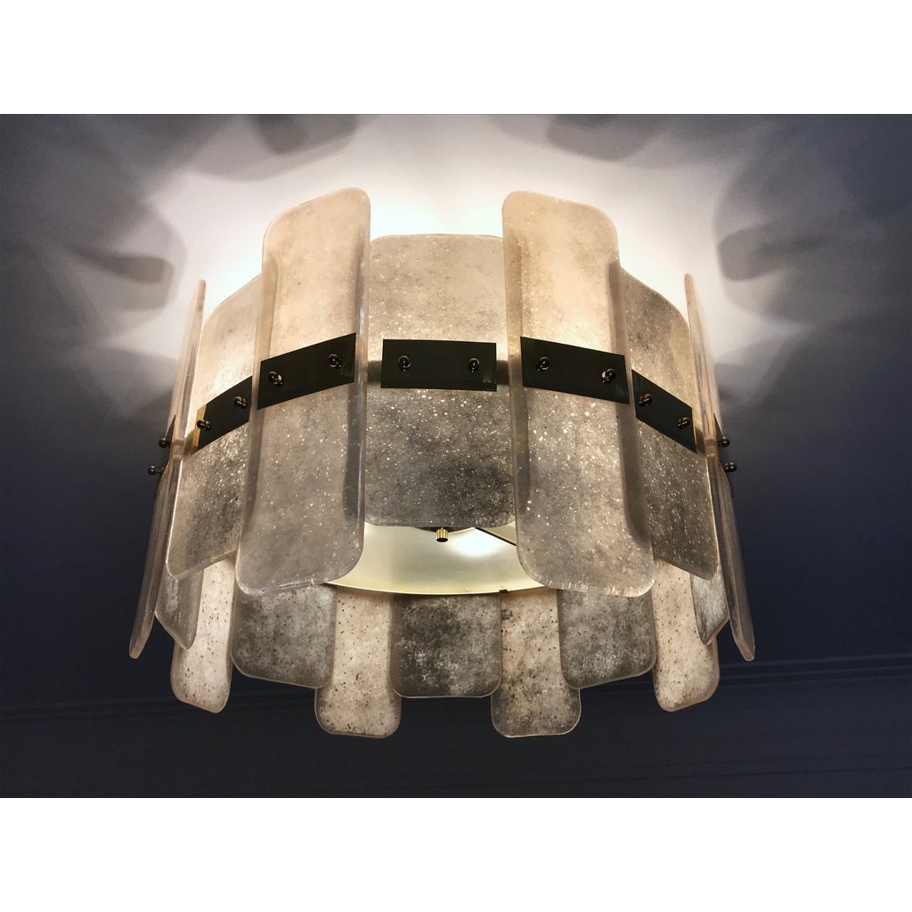 Contemporary Italian Organic Gray Ivory Murano Glass Round Flush Mount Chandelier