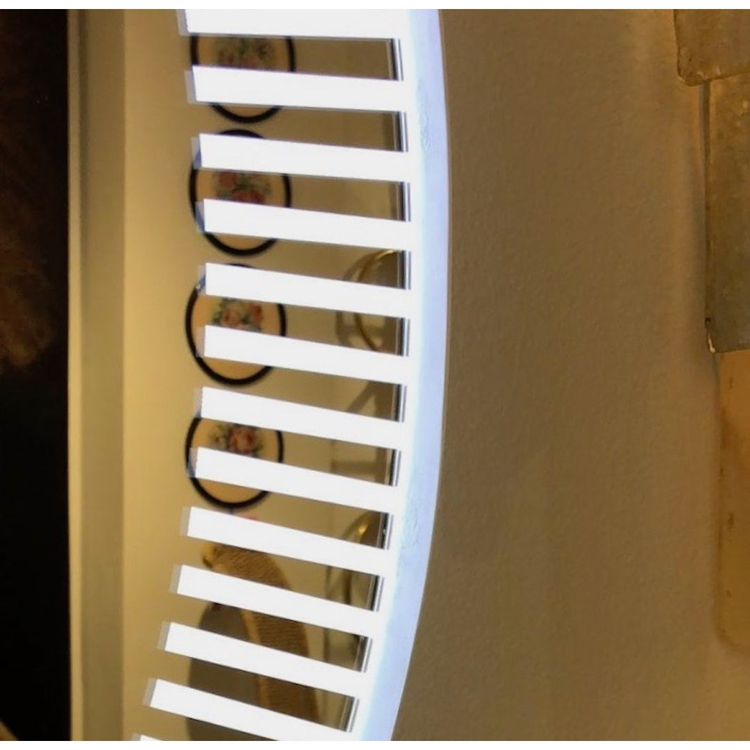 Contemporary Italian Organic Modern Round Lit Wall Mirror with White Sunburst Decor