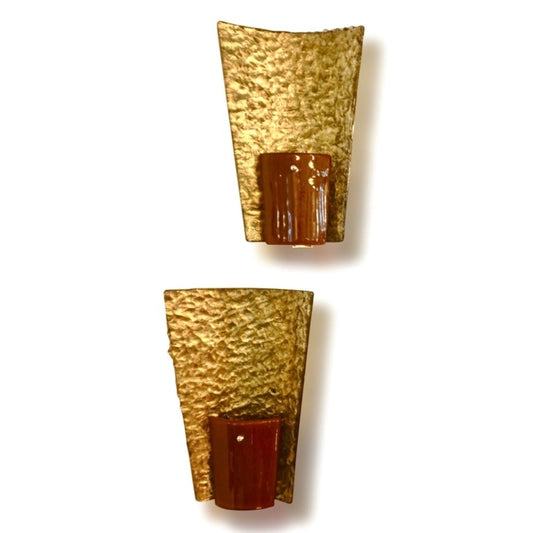 Contemporary Italian Pair of Gold and Amber/Orange Murano Glass Organic Sconces
