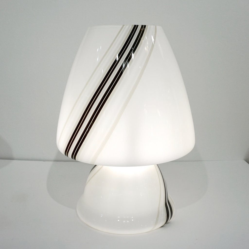 Vintage 1970s Italian Large White Table Lamp with Black Murrine Attributed to Vistosi