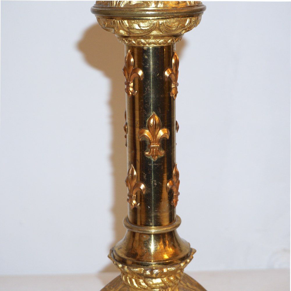 French Baroque Revival Tall Gilt Bronze Ormolu Pricket Candlestick, 1880s