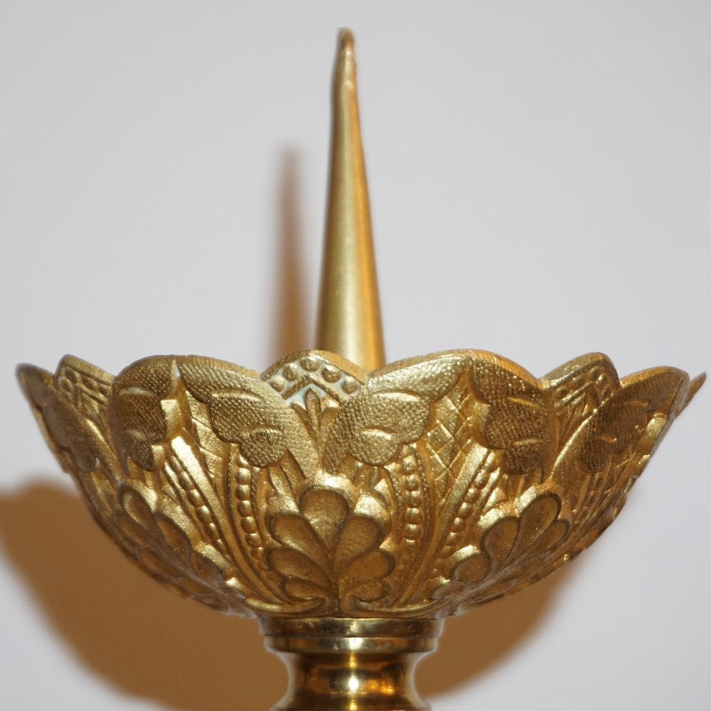 French Baroque Revival Tall Gilt Bronze Ormolu Pricket Candlestick, 1880s