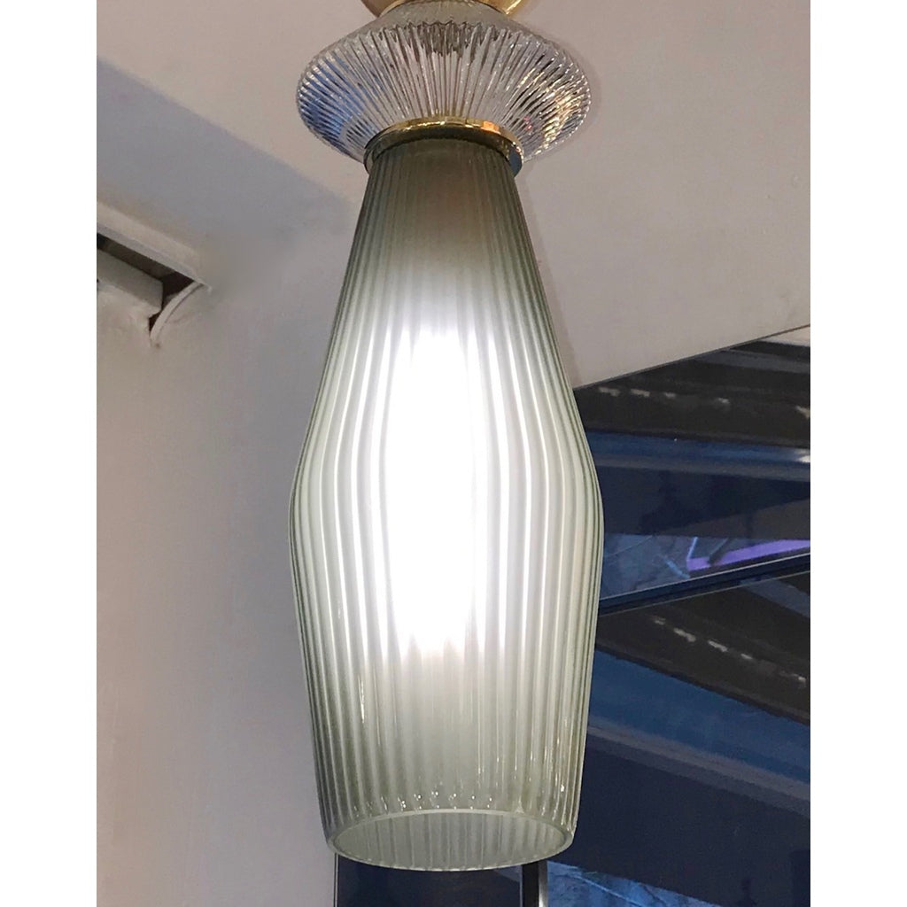Custom Italian Crystal Gold and Gray Green Murano Glass Pendant Light
