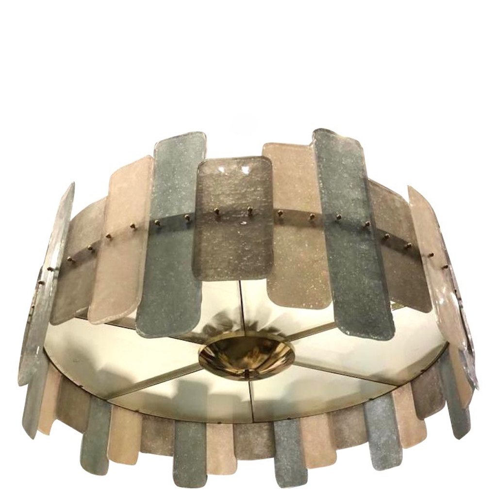 Contemporary Italian Organic Gray Ivory Murano Glass Round Flush Mount Chandelier