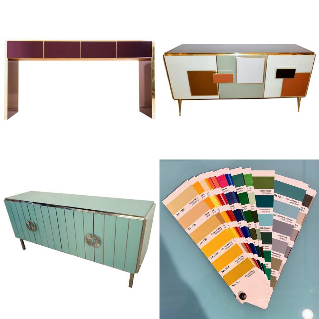 Bespoke Italian Black Purple Blue Gold Geometric Postmodern Cabinet / Sideboard