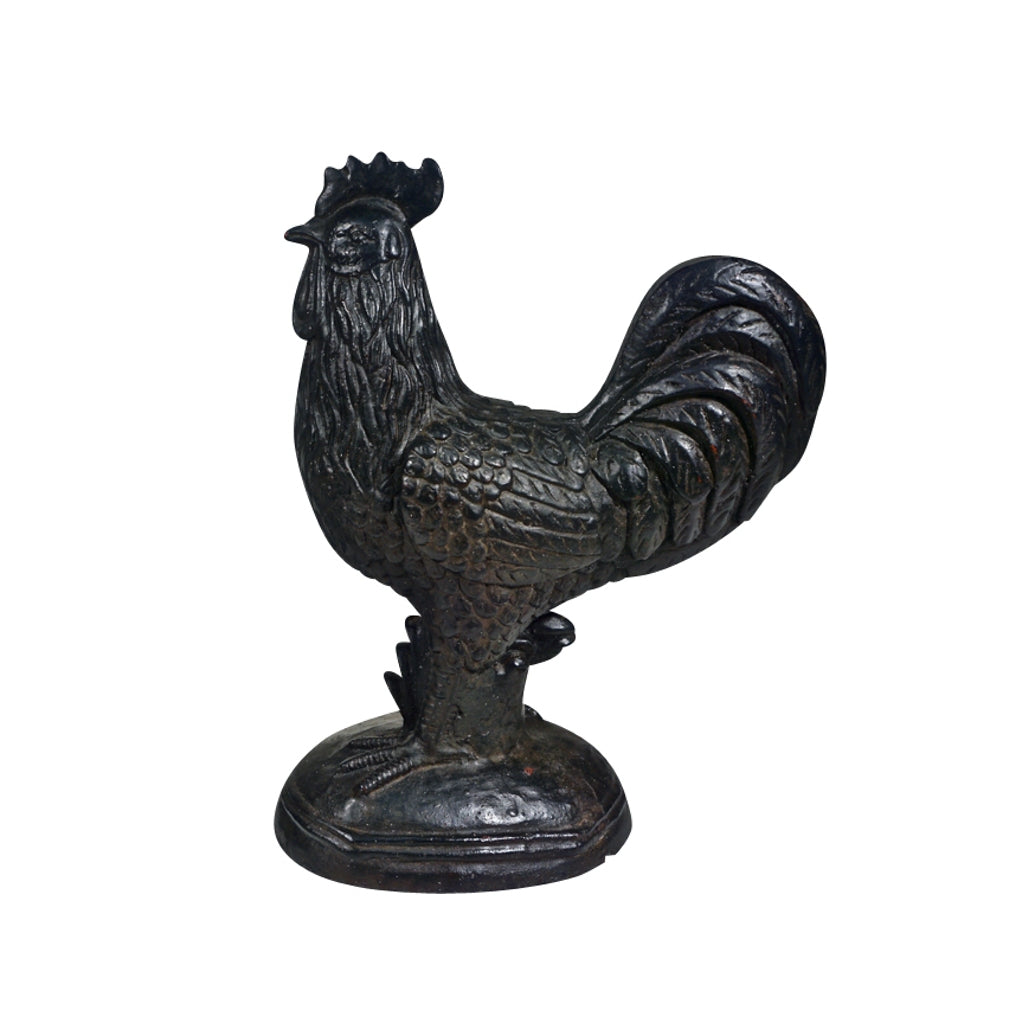 1890s Antique French Black Cast Iron Folk Art Sculpture Rooster