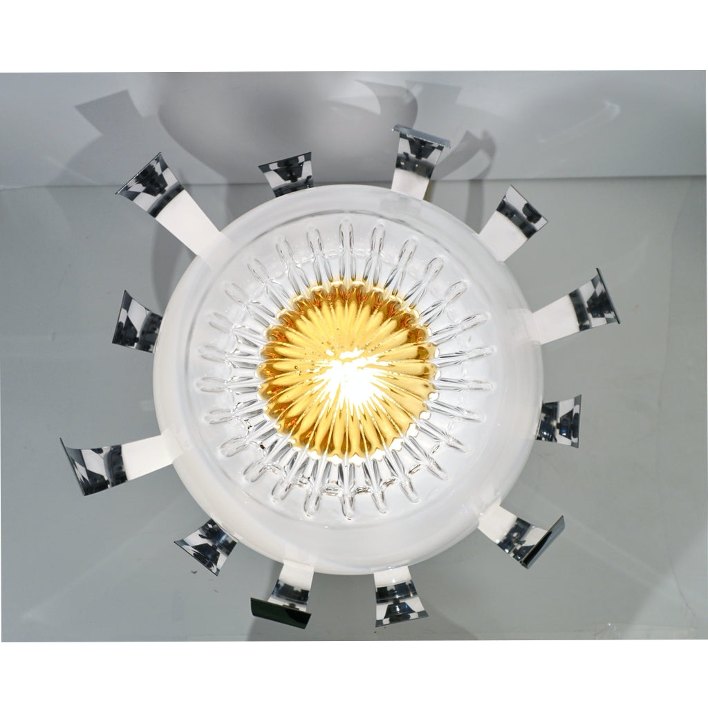 Mazzega 1960s Nickel White & Amber Murano Art Glass Flower Desk / Table Lamp