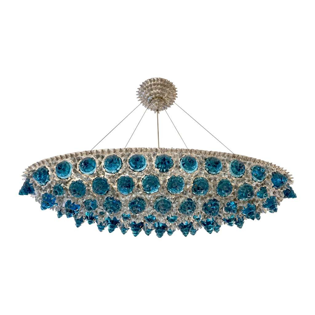 Contemporary Italian Post-Modern Amber Gold Glass Oval Silver Flush/Chandelier