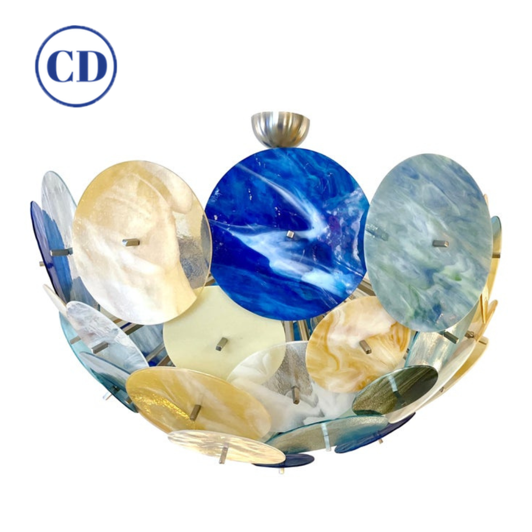 Contemporary Italian Yellow White Blue Green Murano Glass Sputnik Flush mount