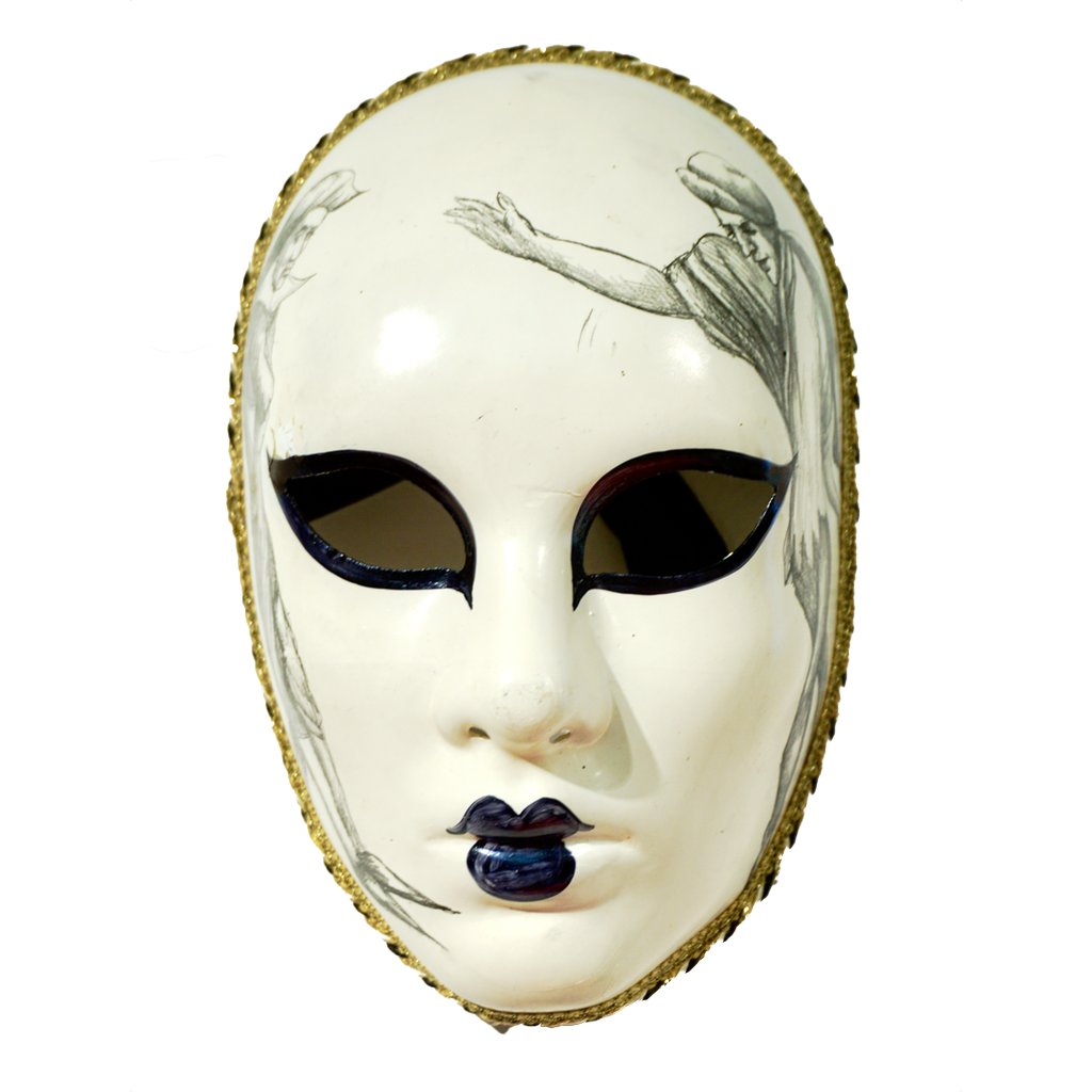 Venetian Handmade Carnival Mask with Drawing - Cosulich Interiors & Antiques