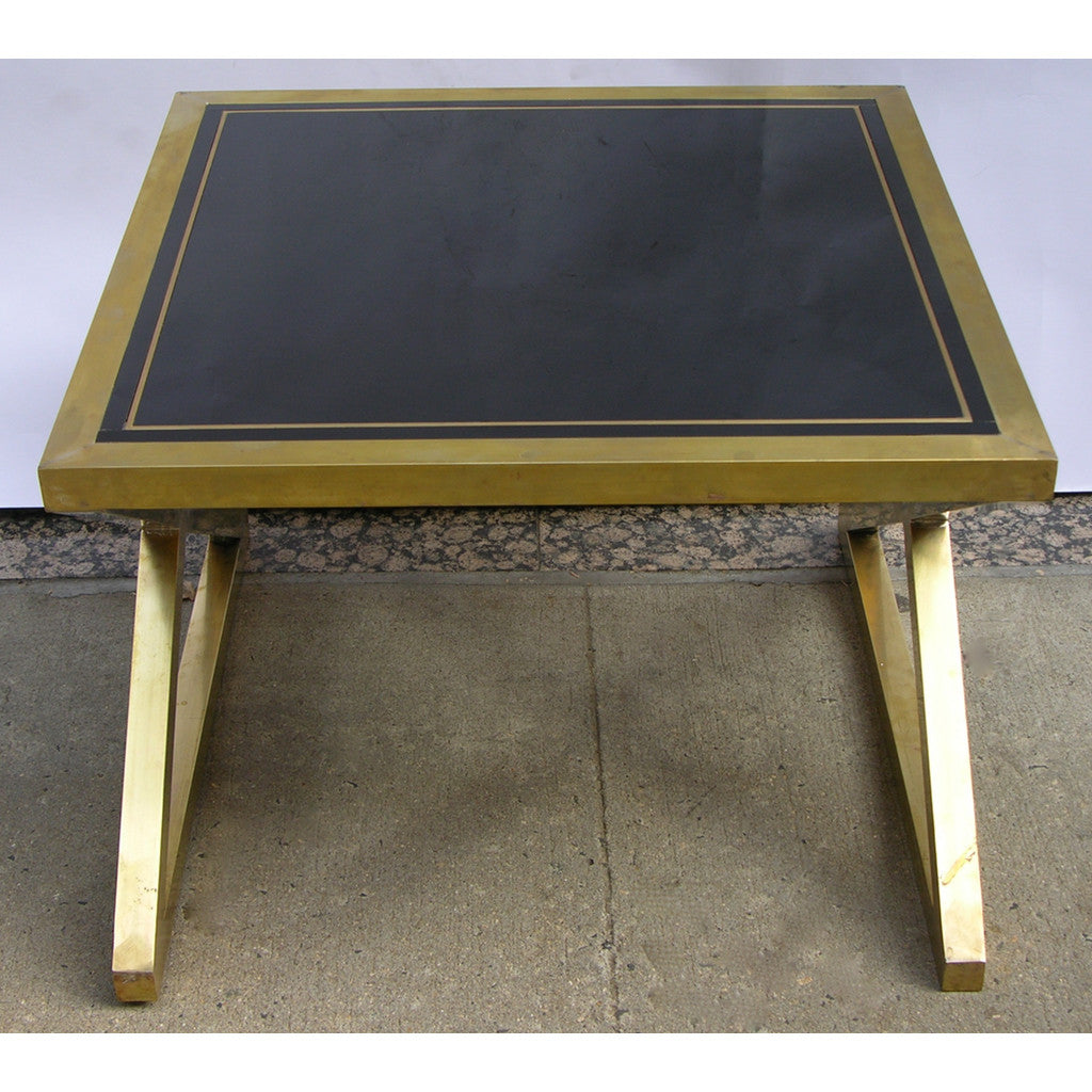 Italian Pair of X-Frame Handcrafted Brass and Glass Coffee/Side Tables - Cosulich Interiors & Antiques