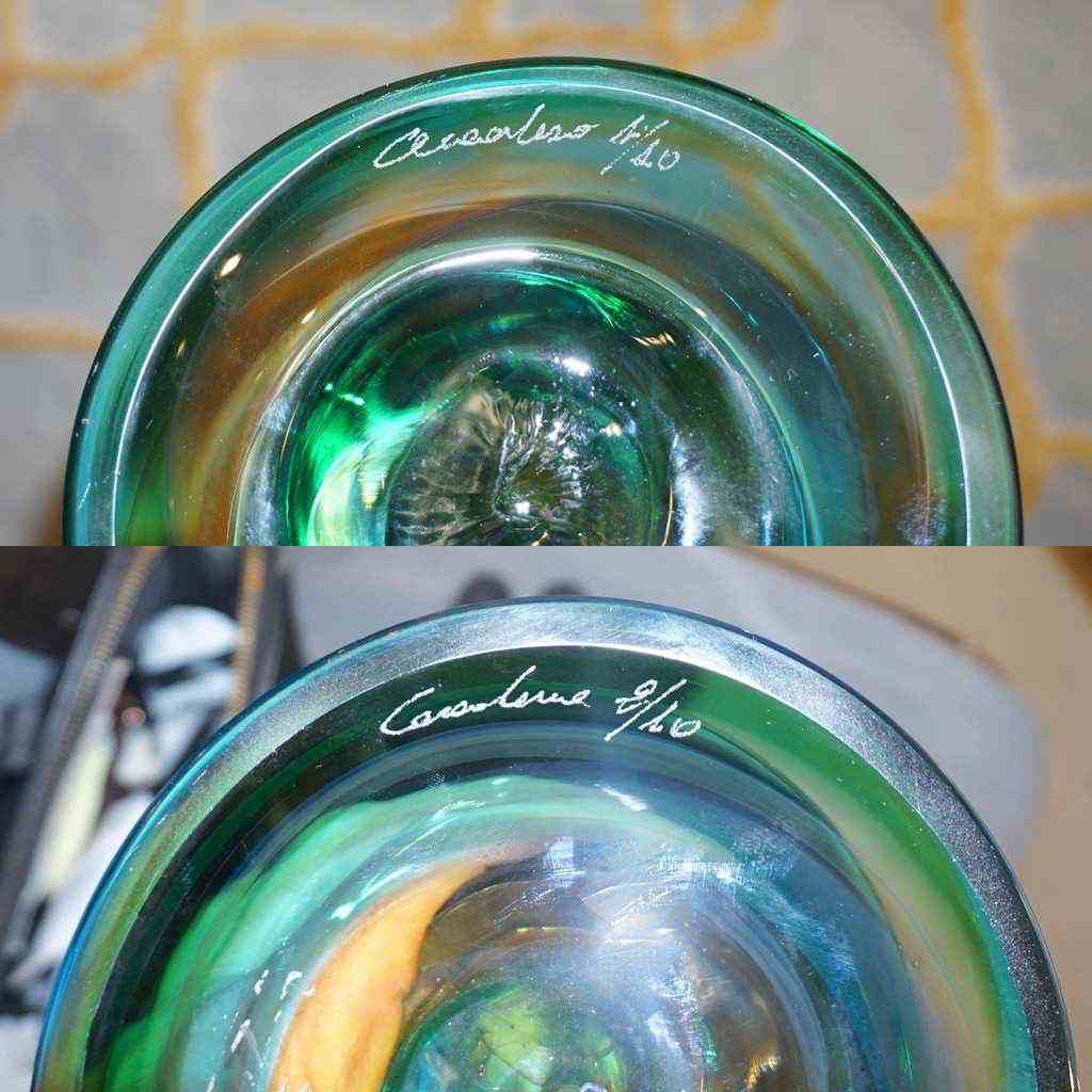 Cenedese 1970s Vintage Italian Yellow Green Aqua Blue Murano Glass Candlesticks - Cosulich Interiors & Antiques