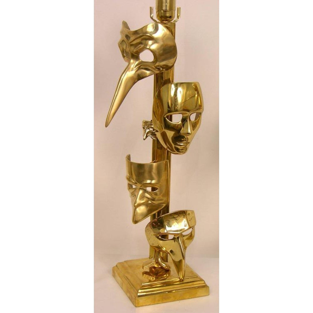 One-of-a-Kind Italian Pair of Carnival Lamps Decorated with Cast Bronze Masks - Cosulich Interiors & Antiques