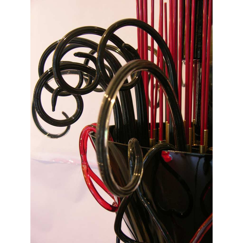 1980s One-of-a-Kind Red and Black Murano Glass Pair of Floor Lamps - Cosulich Interiors & Antiques
