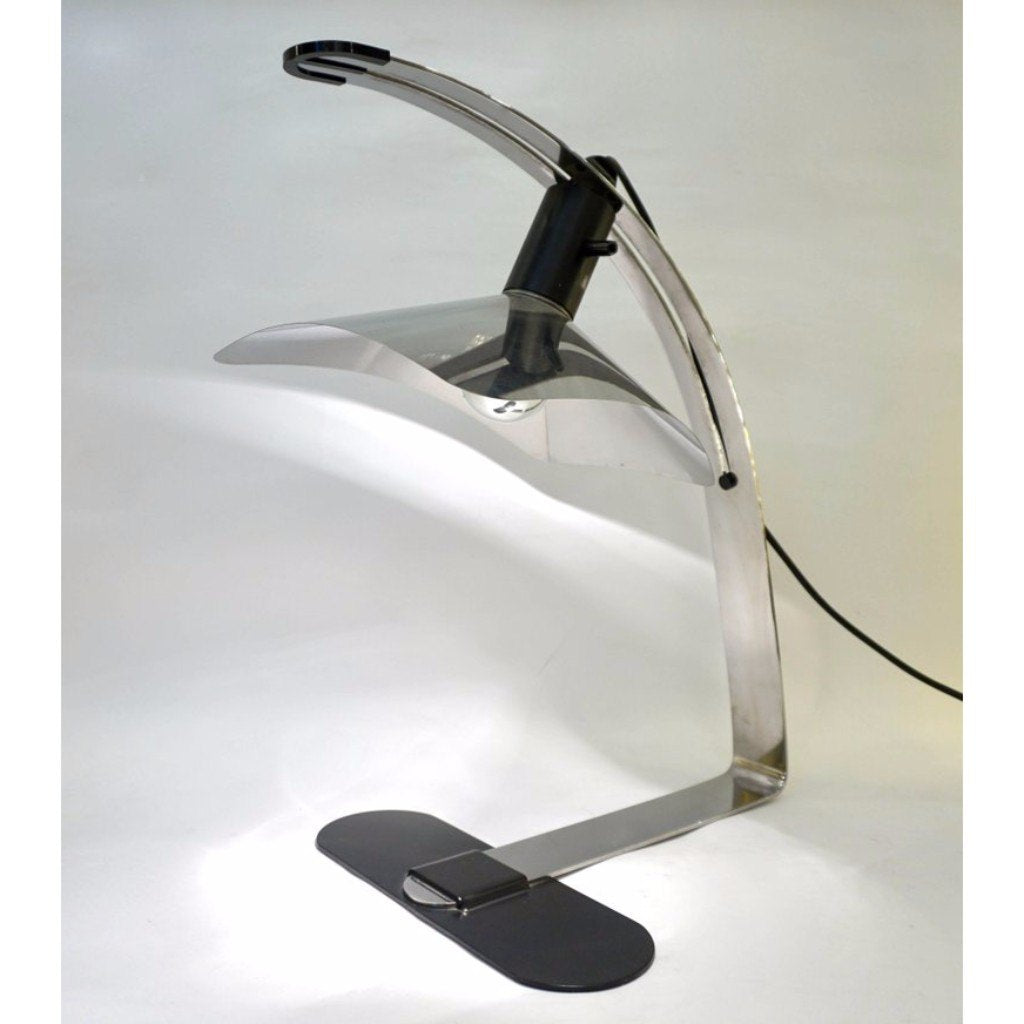 Grignani for Luci, 1970s, Italian Vintage Adjustable Black and Nickel Desk Lamp - Cosulich Interiors & Antiques