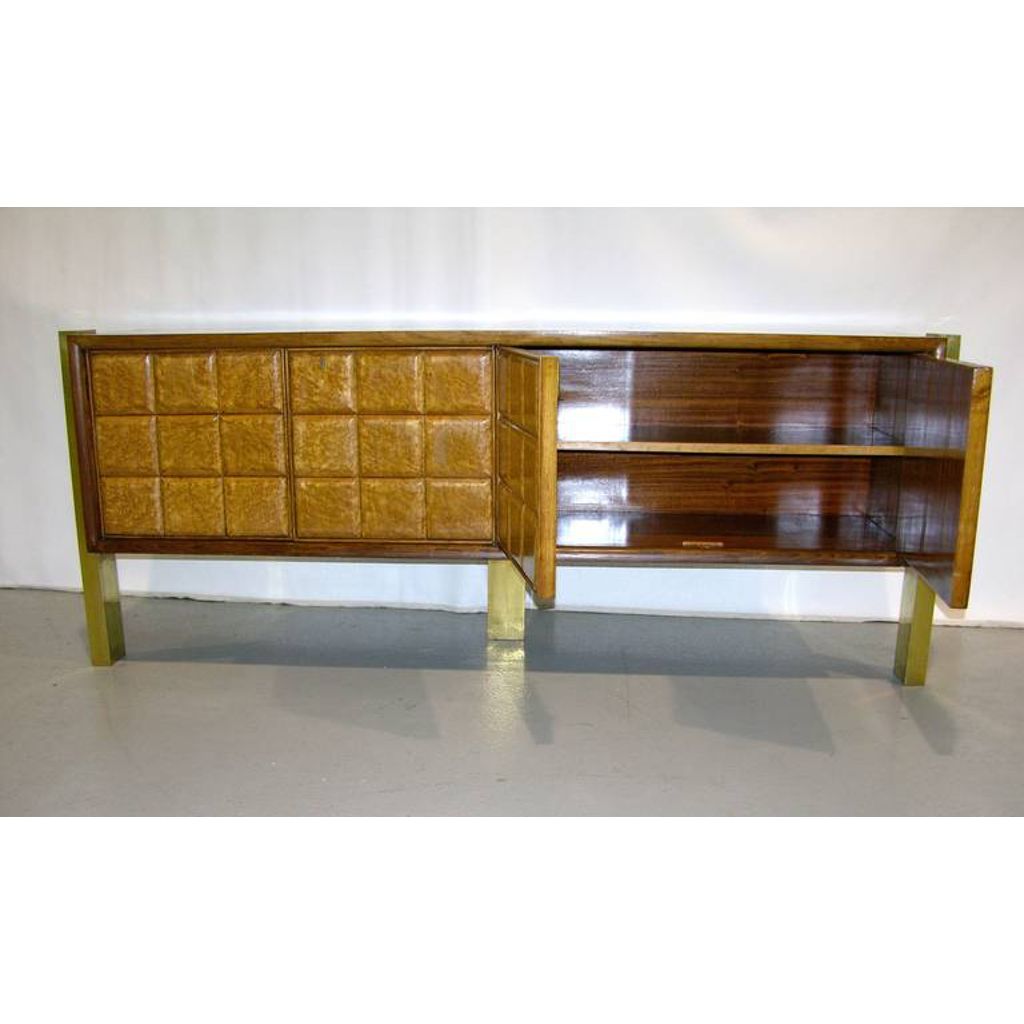 Paolo Buffa 1940s Minimalist Dark & Light Wood Cabinet / Sideboard on Brass Legs - Cosulich Interiors & Antiques