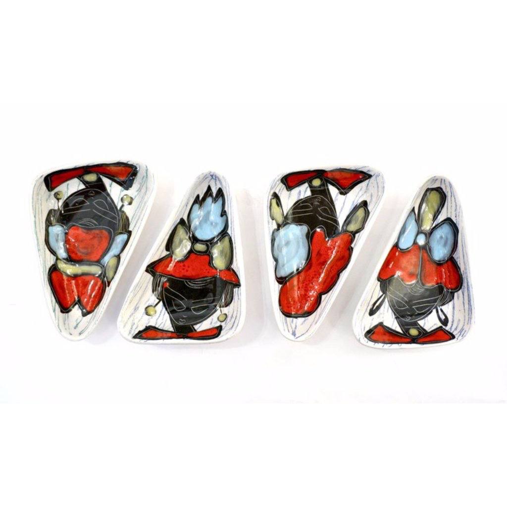 1950s Italian Vintage Red Light Blue Black White Porcelain Trinket Dishes/Trays - Cosulich Interiors & Antiques