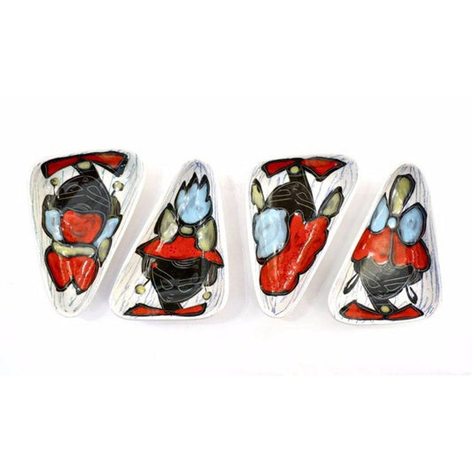1950s Italian Vintage Red Light Blue Black White Porcelain Trinket Dishes/Trays - Cosulich Interiors & Antiques
