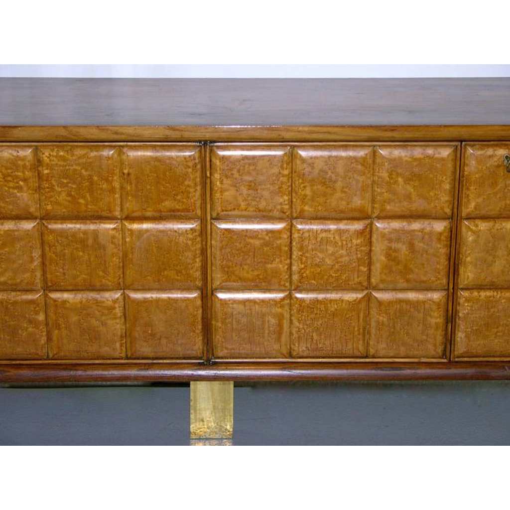 Paolo Buffa 1940s Minimalist Dark & Light Wood Cabinet / Sideboard on Brass Legs - Cosulich Interiors & Antiques