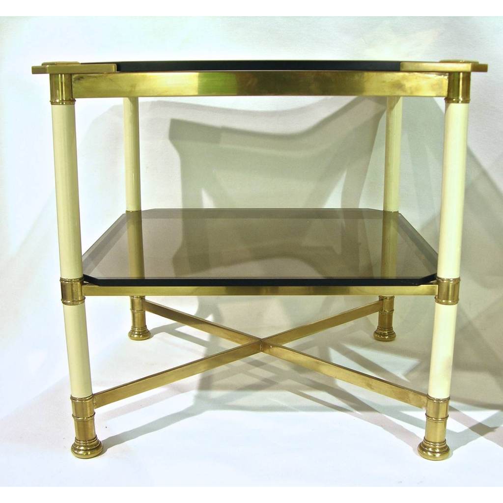 Vivai del Sud 1970s Rare Pair of Smoked Glass and Ivory Brass Side Tables - Cosulich Interiors & Antiques