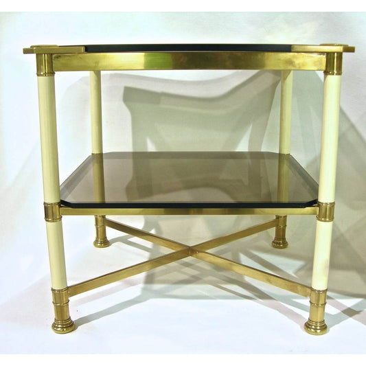 Vivai del Sud 1970s Rare Pair of Smoked Glass and Ivory Brass Side Tables - Cosulich Interiors & Antiques