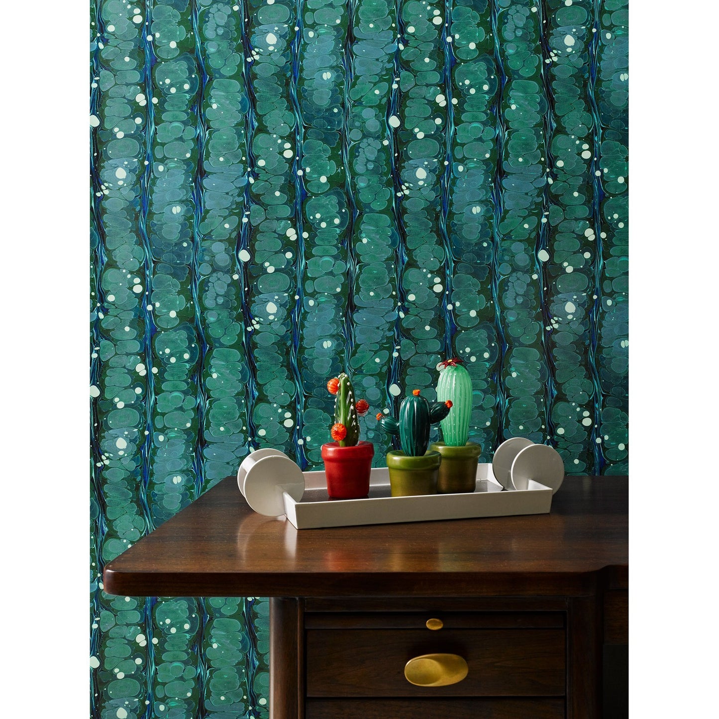 2000s Italian Moss Green Gold Murano Art Glass Cactus Plant with Orange Flowers