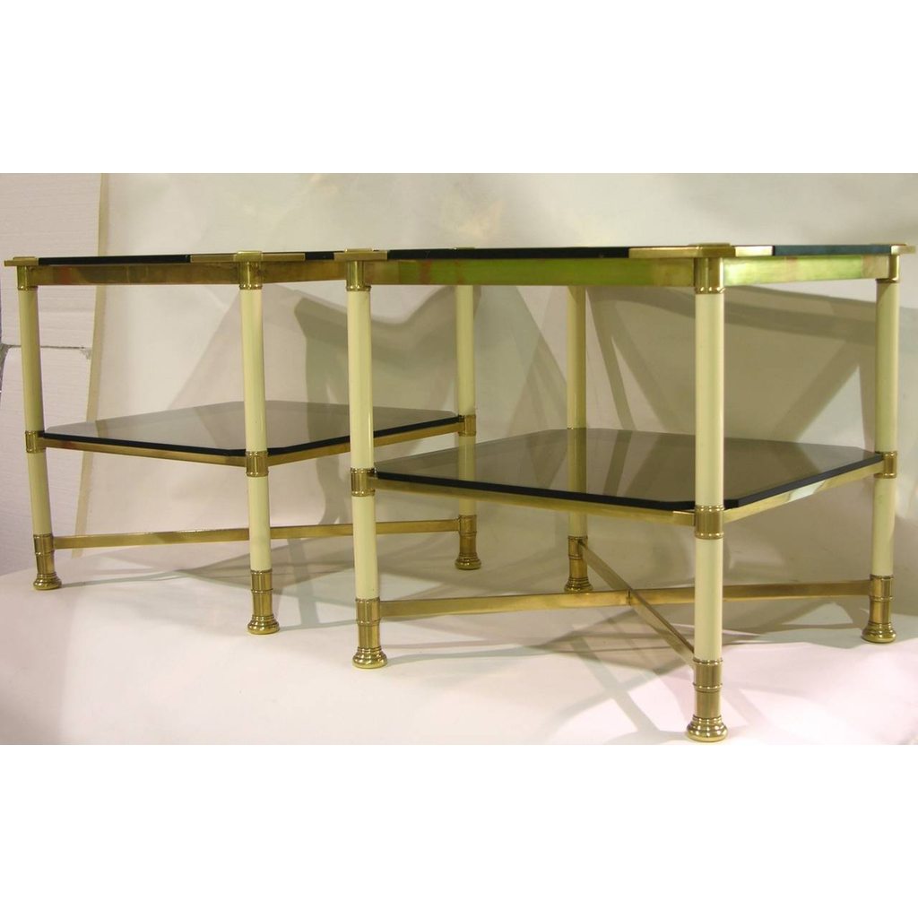 Vivai del Sud 1970s Rare Pair of Smoked Glass and Ivory Brass Side Tables - Cosulich Interiors & Antiques