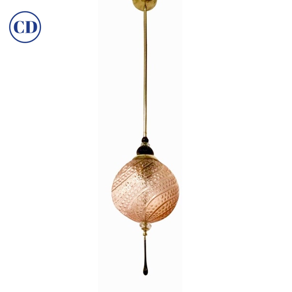 Bespoke Italian Black & Pink Crystal Murano Glass Brass Pendant Big Globe Light